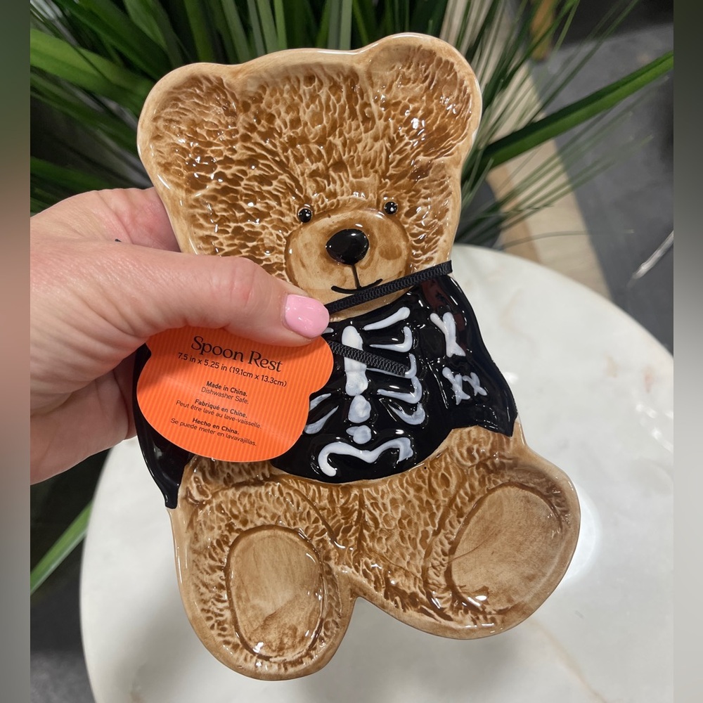 Halloween Teddy Bear Skeleton Costume Ceramic Spoon rest Trinket Tray  NWT - Picture 3 of 4